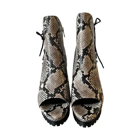 AllSaints Michela Leather Snake Print Peep Toe Heeled Shoes Booties Size 40 EU - Picture 4 of 16